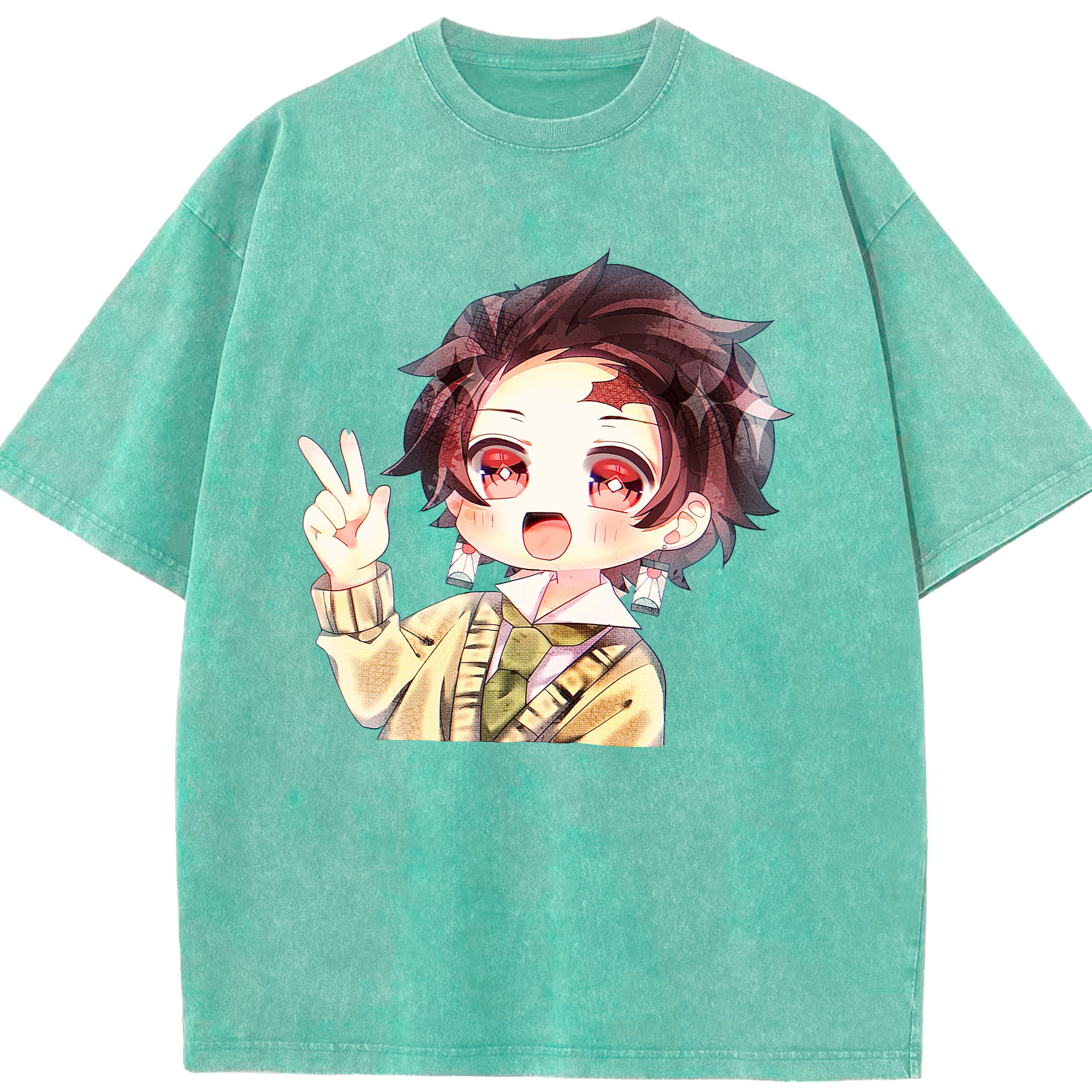 （画像用） 鬼滅の刃 竈門 炭治郎／かまど たんじろう Kamado Tanjirou 綿100% ヴィンテージ風 半袖Tシャツ（フロントプリント）